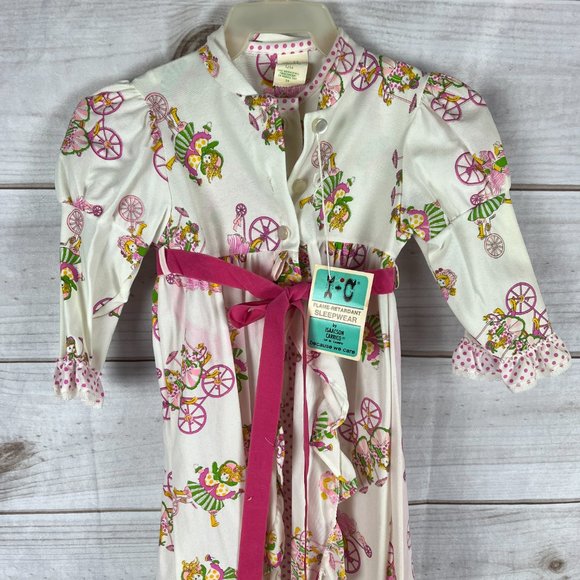 NWT Vintage Isaacson Carrio Girls Size 2T Sleepwear Set Gown & Robe Girl Bicycle - Picture 2 of 11